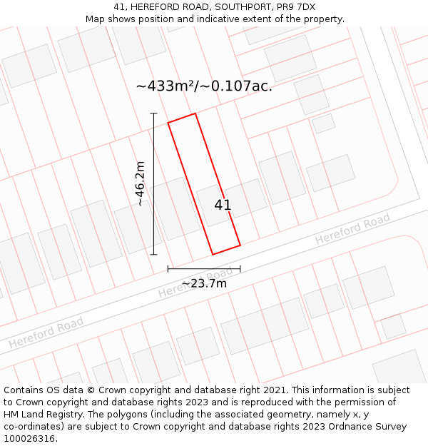 41, HEREFORD ROAD, SOUTHPORT, PR9 7DX: Plot and title map