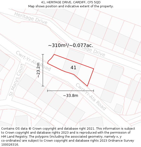 41, HERITAGE DRIVE, CARDIFF, CF5 5QD: Plot and title map