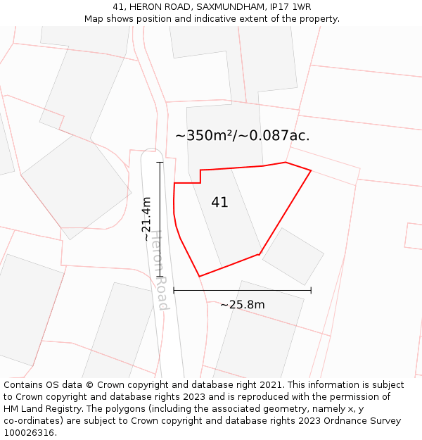 41, HERON ROAD, SAXMUNDHAM, IP17 1WR: Plot and title map