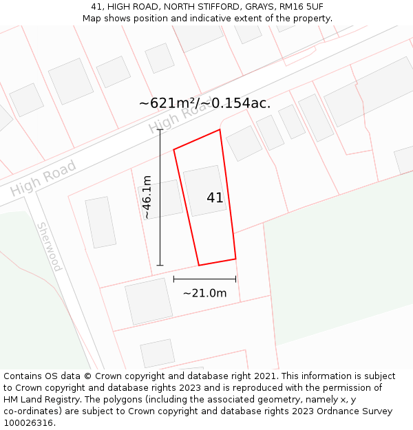 41, HIGH ROAD, NORTH STIFFORD, GRAYS, RM16 5UF: Plot and title map