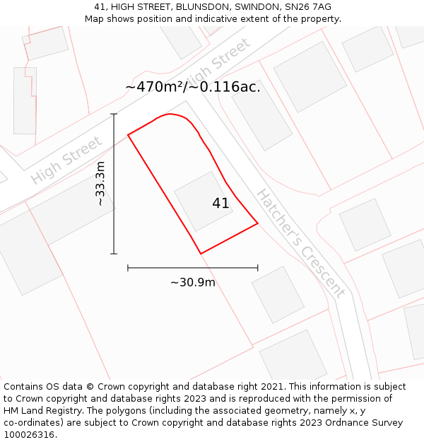 41, HIGH STREET, BLUNSDON, SWINDON, SN26 7AG: Plot and title map