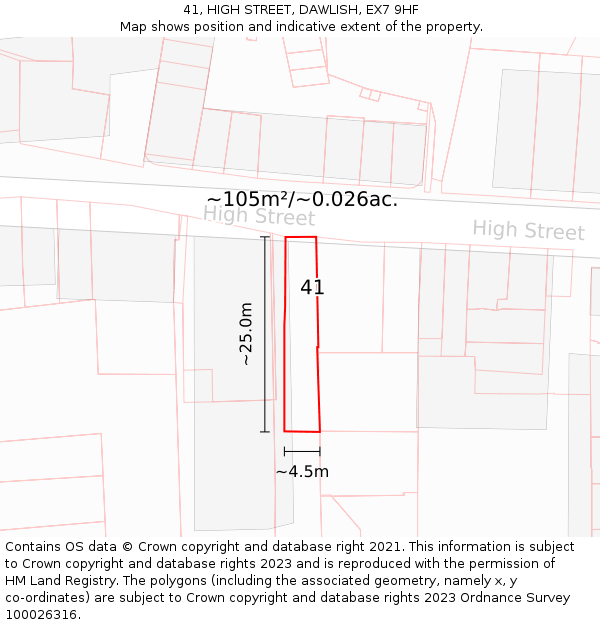 41, HIGH STREET, DAWLISH, EX7 9HF: Plot and title map
