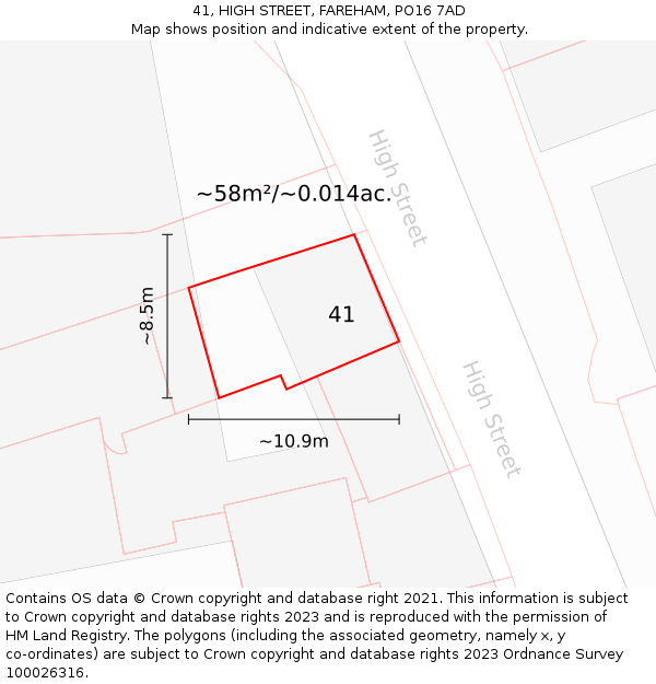 41, HIGH STREET, FAREHAM, PO16 7AD: Plot and title map