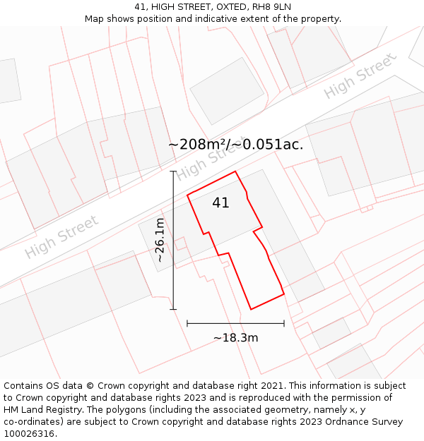 41, HIGH STREET, OXTED, RH8 9LN: Plot and title map