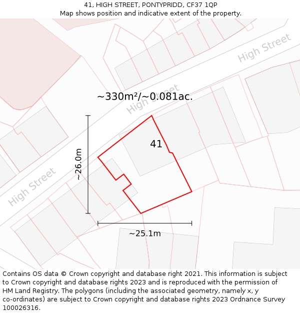 41, HIGH STREET, PONTYPRIDD, CF37 1QP: Plot and title map