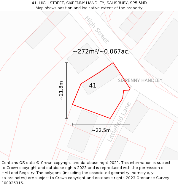 41, HIGH STREET, SIXPENNY HANDLEY, SALISBURY, SP5 5ND: Plot and title map