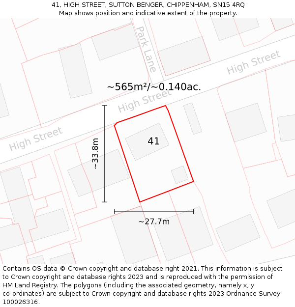 41, HIGH STREET, SUTTON BENGER, CHIPPENHAM, SN15 4RQ: Plot and title map