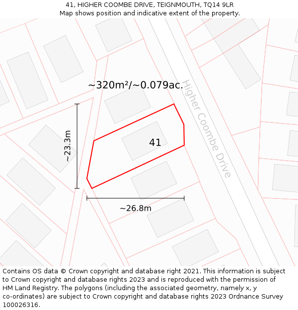 41, HIGHER COOMBE DRIVE, TEIGNMOUTH, TQ14 9LR: Plot and title map