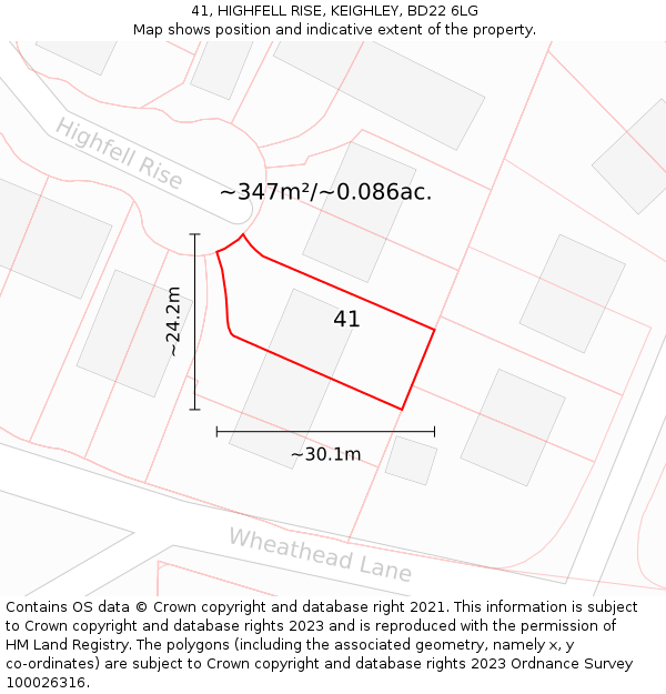 41, HIGHFELL RISE, KEIGHLEY, BD22 6LG: Plot and title map