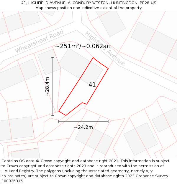 41, HIGHFIELD AVENUE, ALCONBURY WESTON, HUNTINGDON, PE28 4JS: Plot and title map