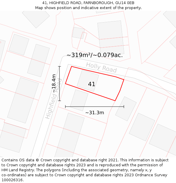 41, HIGHFIELD ROAD, FARNBOROUGH, GU14 0EB: Plot and title map