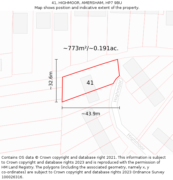 41, HIGHMOOR, AMERSHAM, HP7 9BU: Plot and title map