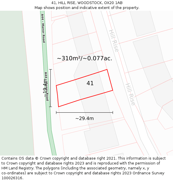 41, HILL RISE, WOODSTOCK, OX20 1AB: Plot and title map