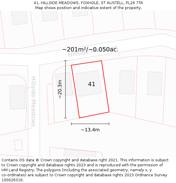 41, HILLSIDE MEADOWS, FOXHOLE, ST AUSTELL, PL26 7TA: Plot and title map