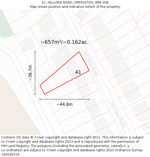 41, HILLVIEW ROAD, ORPINGTON, BR6 0SE: Plot and title map