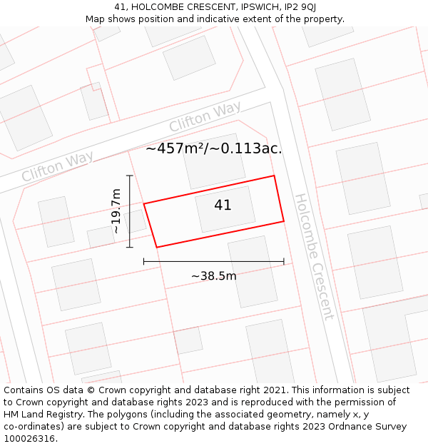 41, HOLCOMBE CRESCENT, IPSWICH, IP2 9QJ: Plot and title map