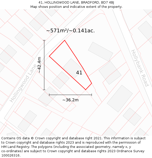 41, HOLLINGWOOD LANE, BRADFORD, BD7 4BJ: Plot and title map