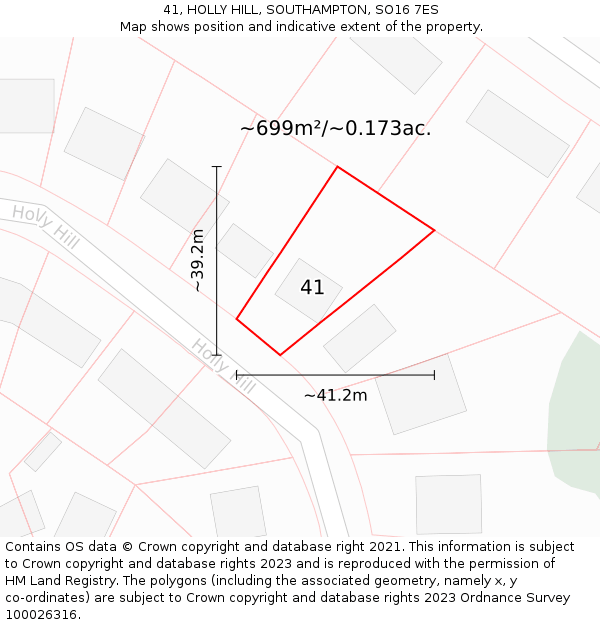 41, HOLLY HILL, SOUTHAMPTON, SO16 7ES: Plot and title map