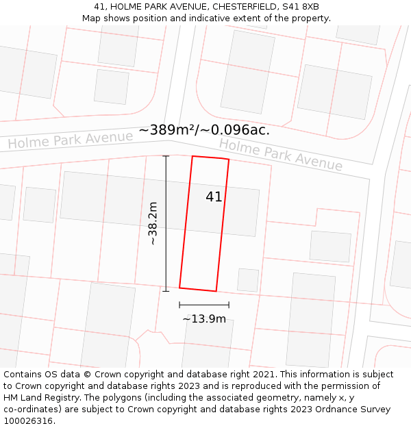 41, HOLME PARK AVENUE, CHESTERFIELD, S41 8XB: Plot and title map