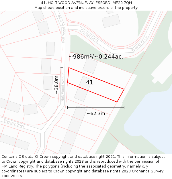 41, HOLT WOOD AVENUE, AYLESFORD, ME20 7QH: Plot and title map