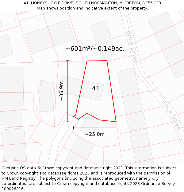 41, HONEYSUCKLE DRIVE, SOUTH NORMANTON, ALFRETON, DE55 2FR: Plot and title map