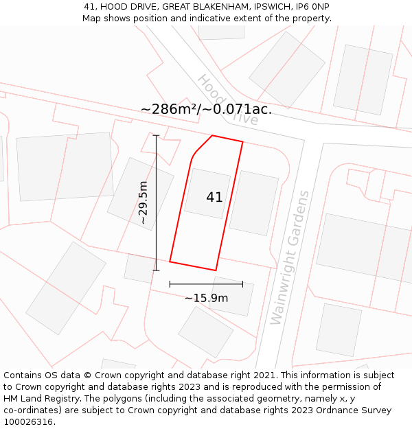 41, HOOD DRIVE, GREAT BLAKENHAM, IPSWICH, IP6 0NP: Plot and title map