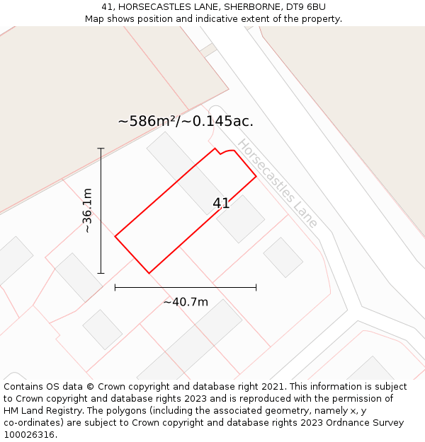 41, HORSECASTLES LANE, SHERBORNE, DT9 6BU: Plot and title map