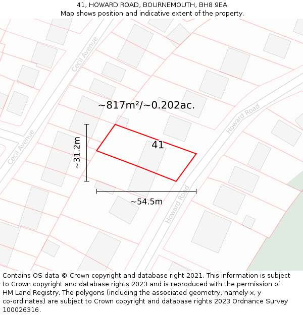 41, HOWARD ROAD, BOURNEMOUTH, BH8 9EA: Plot and title map