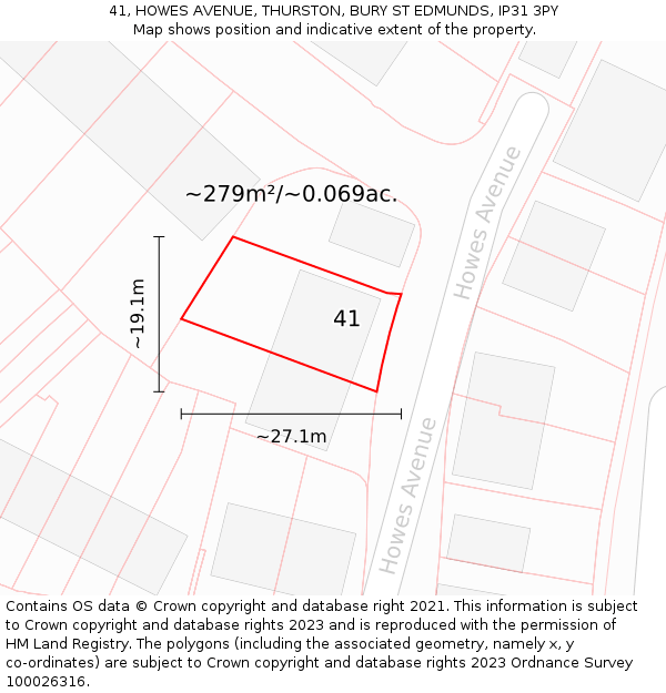 41, HOWES AVENUE, THURSTON, BURY ST EDMUNDS, IP31 3PY: Plot and title map