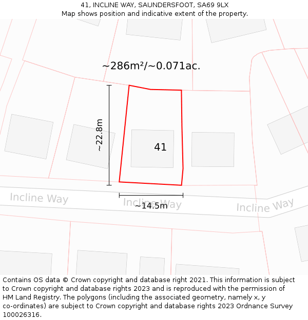 41, INCLINE WAY, SAUNDERSFOOT, SA69 9LX: Plot and title map