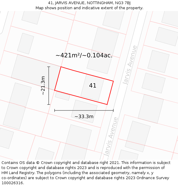 41, JARVIS AVENUE, NOTTINGHAM, NG3 7BJ: Plot and title map