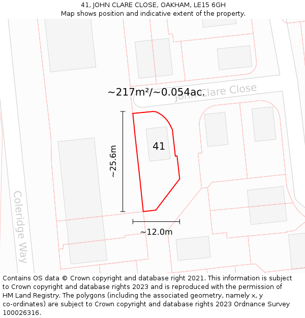 41, JOHN CLARE CLOSE, OAKHAM, LE15 6GH: Plot and title map