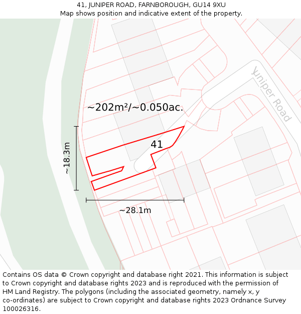 41, JUNIPER ROAD, FARNBOROUGH, GU14 9XU: Plot and title map