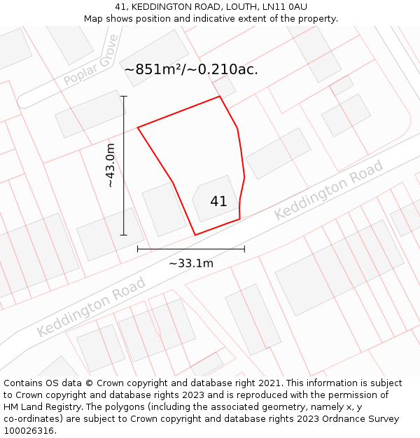 41, KEDDINGTON ROAD, LOUTH, LN11 0AU: Plot and title map