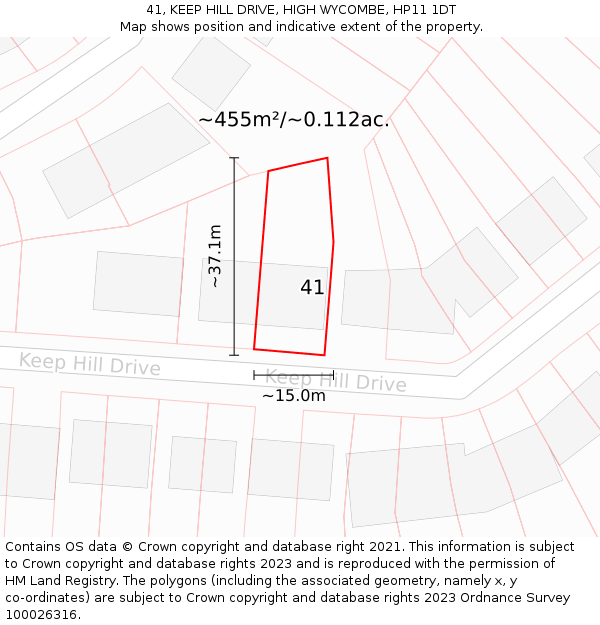 41, KEEP HILL DRIVE, HIGH WYCOMBE, HP11 1DT: Plot and title map