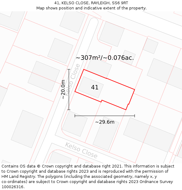 41, KELSO CLOSE, RAYLEIGH, SS6 9RT: Plot and title map