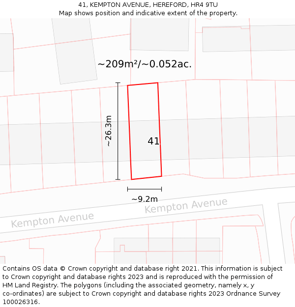 41, KEMPTON AVENUE, HEREFORD, HR4 9TU: Plot and title map