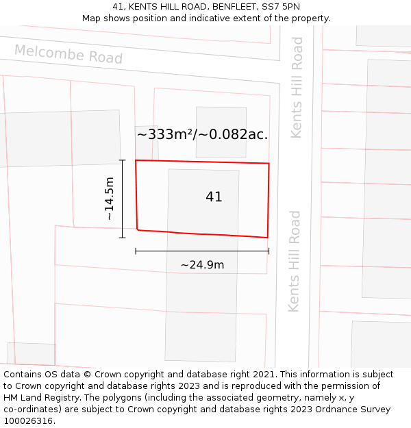 41, KENTS HILL ROAD, BENFLEET, SS7 5PN: Plot and title map