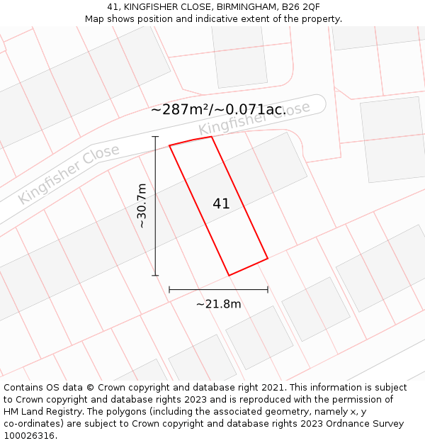 41, KINGFISHER CLOSE, BIRMINGHAM, B26 2QF: Plot and title map