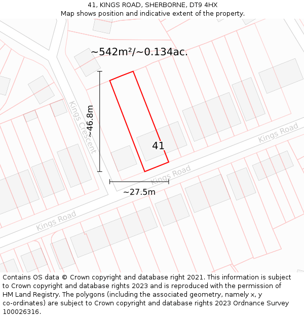 41, KINGS ROAD, SHERBORNE, DT9 4HX: Plot and title map