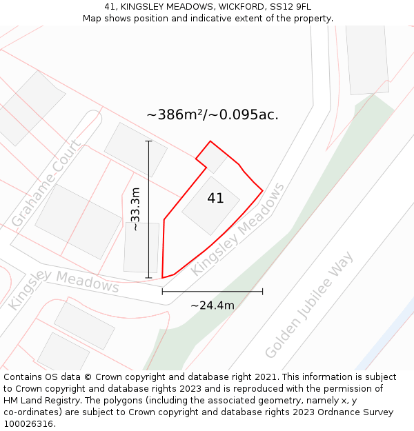 41, KINGSLEY MEADOWS, WICKFORD, SS12 9FL: Plot and title map