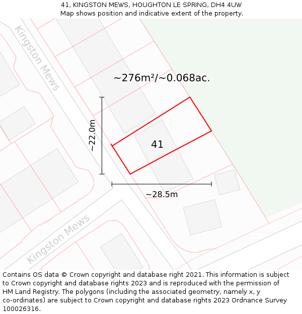 41, KINGSTON MEWS, HOUGHTON LE SPRING, DH4 4UW: Plot and title map