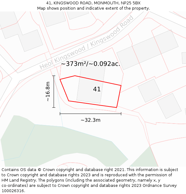 41, KINGSWOOD ROAD, MONMOUTH, NP25 5BX: Plot and title map