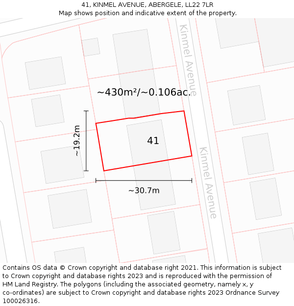 41, KINMEL AVENUE, ABERGELE, LL22 7LR: Plot and title map