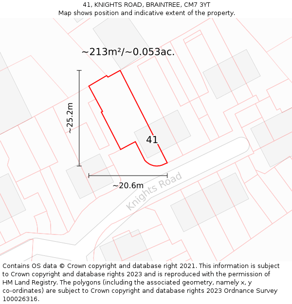 41, KNIGHTS ROAD, BRAINTREE, CM7 3YT: Plot and title map
