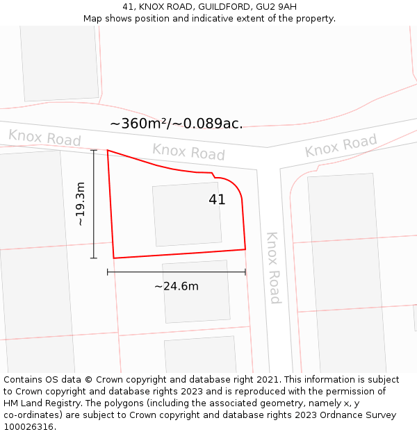 41, KNOX ROAD, GUILDFORD, GU2 9AH: Plot and title map