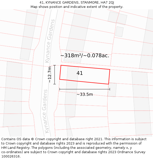 41, KYNANCE GARDENS, STANMORE, HA7 2QJ: Plot and title map