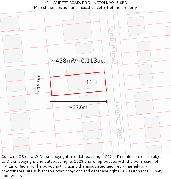 41, LAMBERT ROAD, BRIDLINGTON, YO16 6RD: Plot and title map