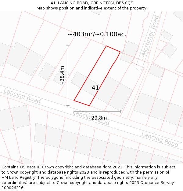 41, LANCING ROAD, ORPINGTON, BR6 0QS: Plot and title map