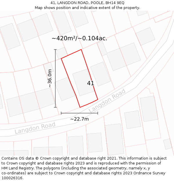 41, LANGDON ROAD, POOLE, BH14 9EQ: Plot and title map
